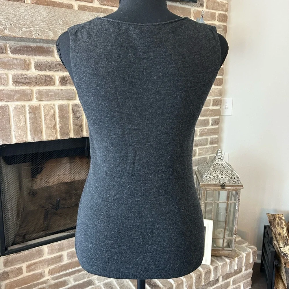 Eileen Fisher Charcoal Gray Sleeveless Crew Neck 100% ItalianMerino Wool Sweater